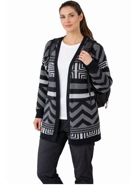 The Limited Cardigan Black Gray Open Front Geometric Western Sweater Y2K Medium